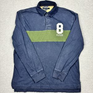 Tommy Hilfiger Long Sleeve Henley Rugby Sweatshirt Mens Large Green Stripe #8